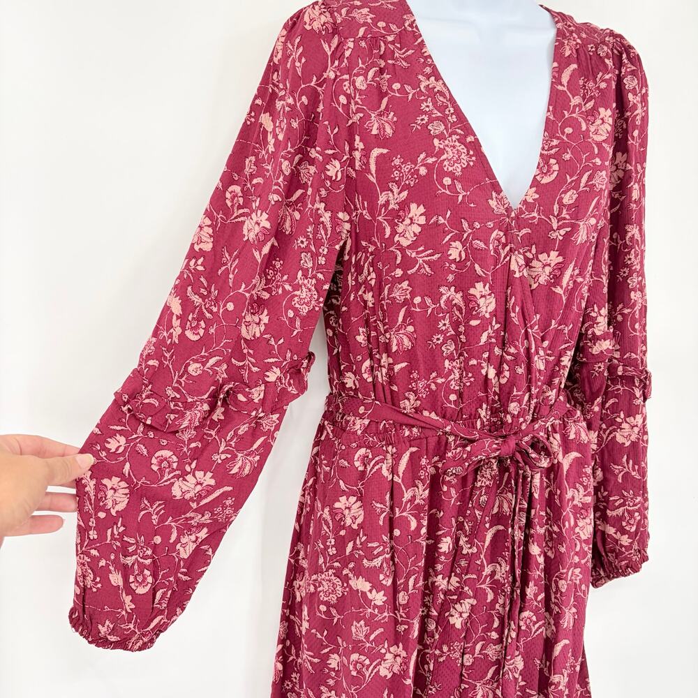 Knox Rose Peasant Dress Sz M Floral Boho Burgundy Midi Cottagecore Ruffle Artsy - Picture 3 of 10